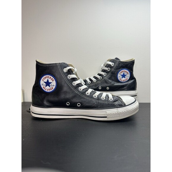 Converse Chuck Taylor All Star Leather High Top Shoes Mens Size 8 Black - Picture 1 of 14